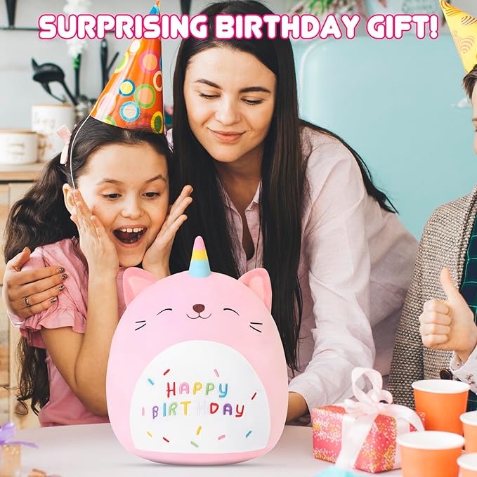 SQEQE Cat Plush Toy Unicorn Cat Stuffed Animal Cute Birthday Cat Plushies Pillow Soft Plushie Doll Gifts for Kid Decor(Pink Caticorn, 10 Inch)