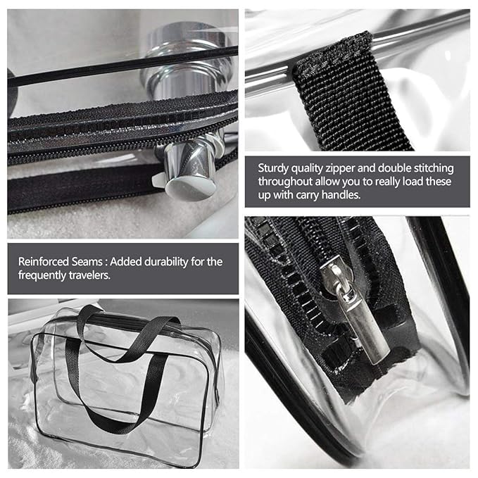 5Pcs Crystal Clear PVC Travel Toiletry Bag Kit for Women Men, Waterproof Vinyl Packing Organizer Storage Bags with Zipper Handle Straps, Cosmetic Pouch Carry on Airport Airline Compliant Bag Handbag