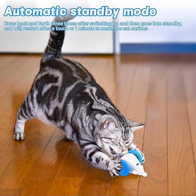 Interactive Cat Mouse Toy with LED Lights, Smart Cat Toy for Indoor Cats, USB Rechargeable Automatic Electric Cat Toy, Bule