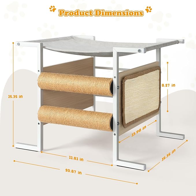 Elevated Cat Bed with Cat Scratching Post and Cat Scratcher,Cat Bed for Desk,Small Cat Tree Tower Stand,Cute Cat Condo for Kittens Medium Cats for Small Space