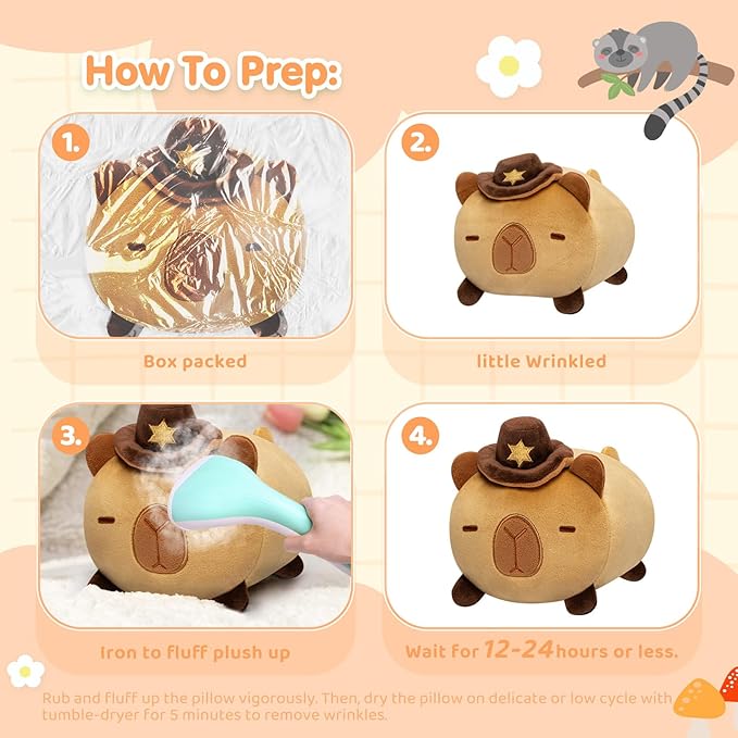 Capybara Plush, Cute Capybara Stuffed Animals with Cowboys Hat, Soft Plushies Cuddle Pillow, Cute Stuff Toys Gift for Girls Boys Toddler Males(8 Inch)