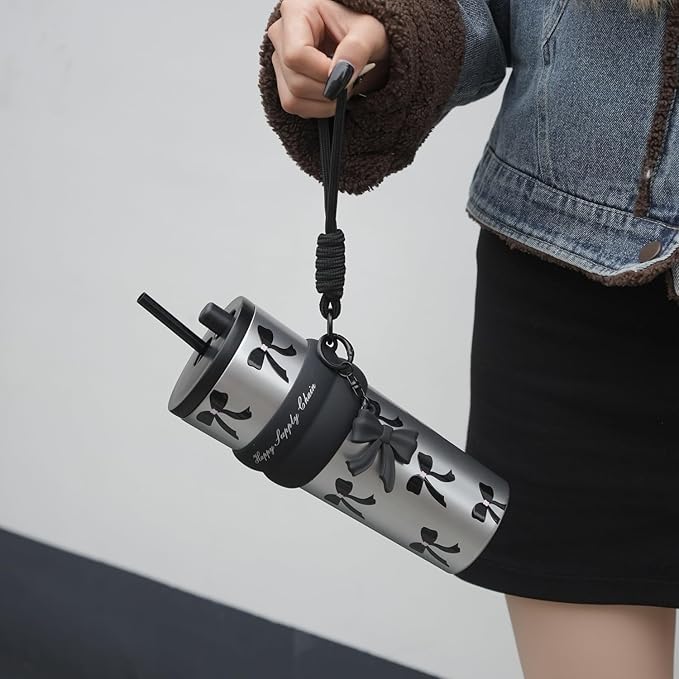 24 OZ Stainless Steel Vacuum Tumbler with Lid and Straw, Iced Insulated Water Bottle Leak Proof, Portable Travel Coffee Mug, Reusable Double Wall Vacuum Thermal Cup for Women