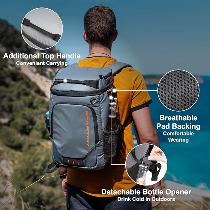 Backpack Cooler Insulated Leak Proof 30/45 Cans, 2 Insulated Compartments Thermal Bag, Portable Lightweight Beach Travel Camping Lunch Backpack for Men and Women