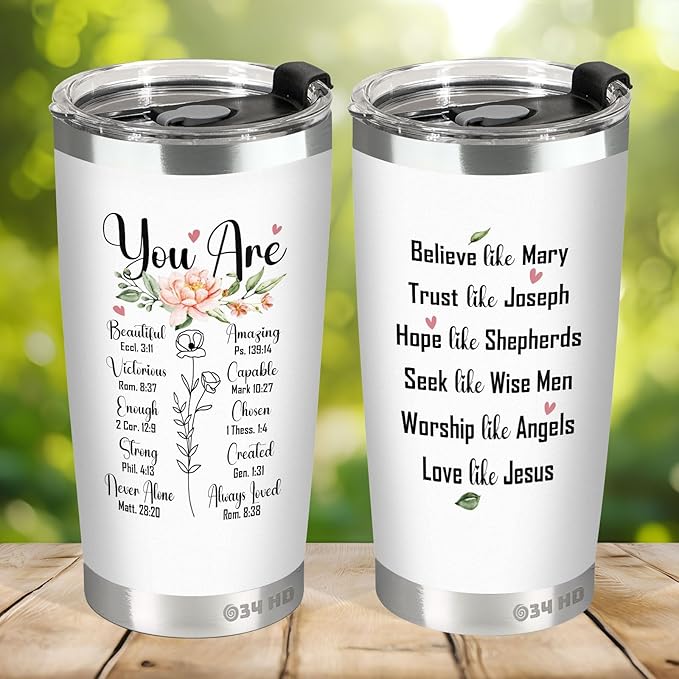 34HD Inspirational Religious Gifts for Women, Christian Tumbler with Lid 20 oz Stainless Steel, God Say You Are Cup, Birthday Mothers Day Gifts for Mom Grandma Sister Aunt Friend