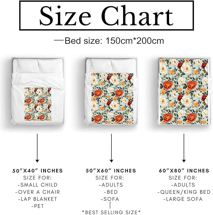 Colorful Floral Blanket - Ultra Soft & Cozy Flannel Throw Blankets, Warm, Lightweight & Fuzzy - Perfect for Bed, Couch, Travel & Outdoor Use - for Men Women Adults 60"×50"