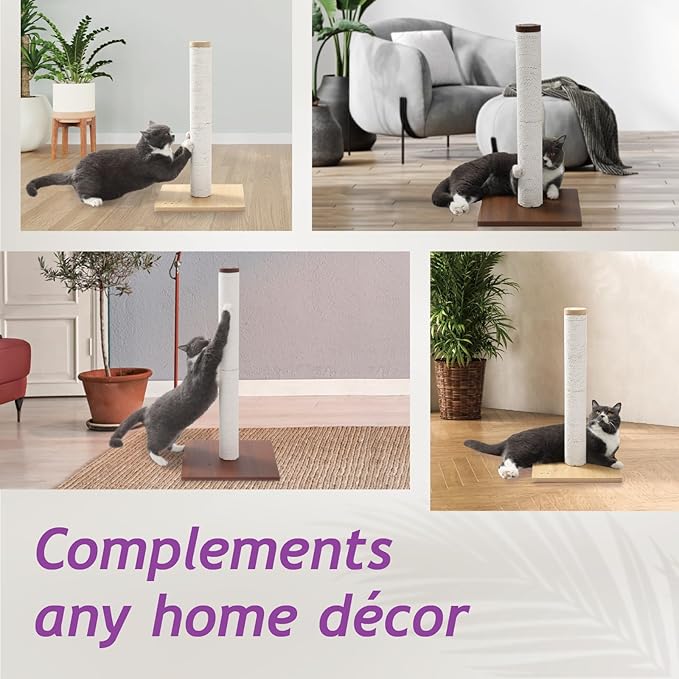 Necoichi 31.5” Tall Cat Scratching Post Kitten Scratcher Paper Rope Scratch Posts Trees with Hanging for Indoor Cats (31.5 inches for Adult Cats, Large, Dark Cherry)