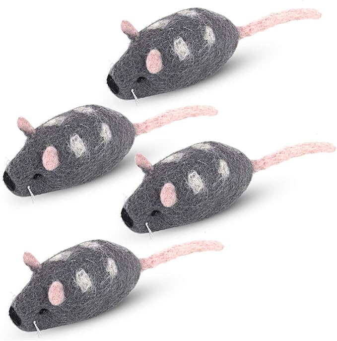 Wool Cat Mouse Toys – 4-Pack Handmade Felt Mice Without Catnip for Indoor Cats, Unique Cat Toys for Hours of Engaging Playtime Fun
