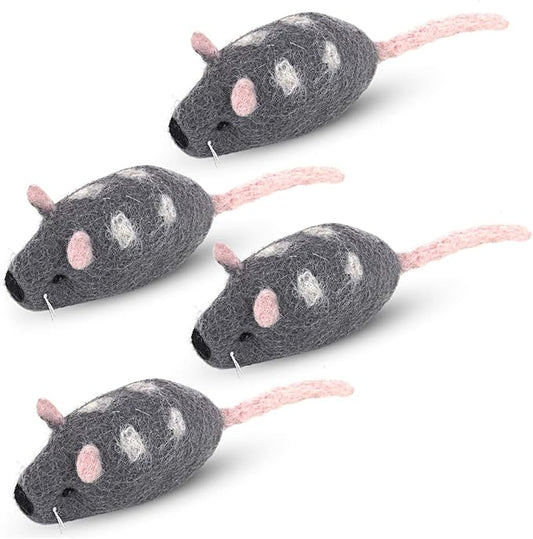 Wool Cat Mouse Toys – 4-Pack Handmade Felt Mice Without Catnip for Indoor Cats, Unique Cat Toys for Hours of Engaging Playtime Fun