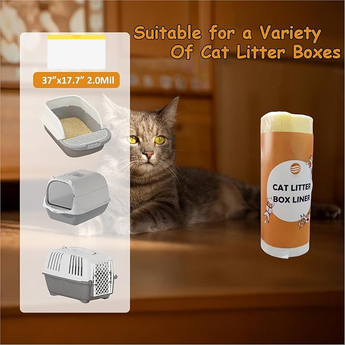 40 Drawstring Litter Box Liners Large, 37" x 17.7" 2.5MIL Extra Thick Jumbo Kitty Litter Pan Bags Heavy Duty, 30 Lbs Load Capacity, Use for Large Litter Boxes