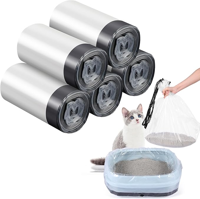 50 Count Jumbo Cat Litter Box Liners Large Drawstring Cat Litter Liners Unscented Tear Resistant Cat Litter Bags for Trash Waste to Keep Your Home Clean (Clear, Black,39 x 22 Inch)