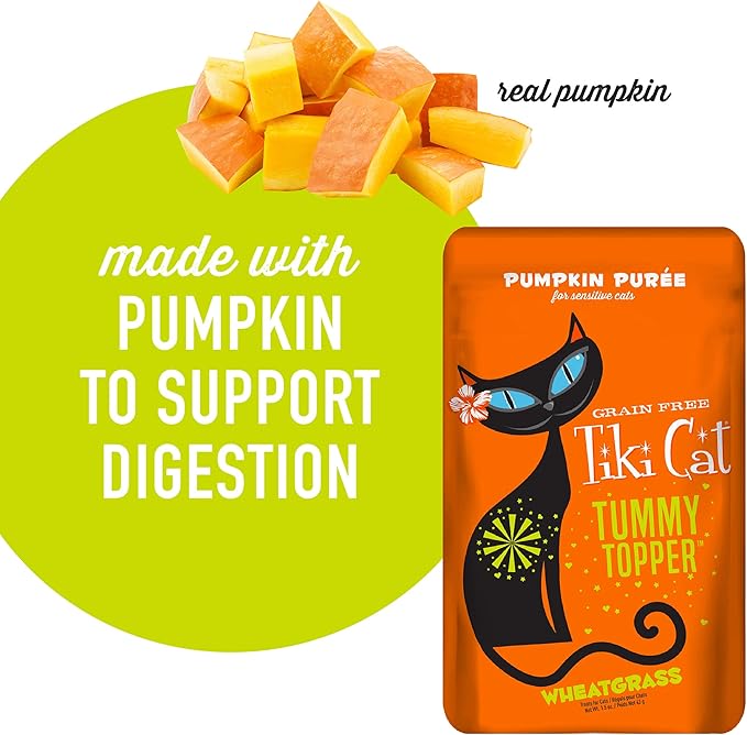 Tiki Cat Born Carnivore Functions Digestion, Pumpkin Recipe Puree, Formulated to Support Healthy Digestion, Mousse Cat Food Topper, 1.5 oz. Pouch (12 Count)