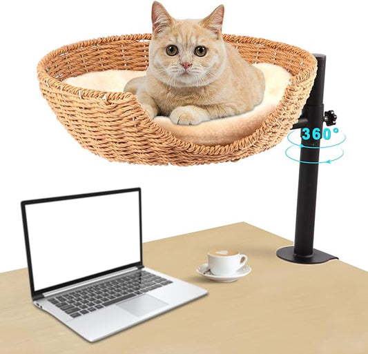 SEPAZON Cat Desk Bed Elevated, Cat Nest Bed for Desk Indoor Cats, Cat Hammock for Desk Window Bedside, Cat Shelf Bed for Kitten, Cat Furniture 360° Rotation Raised Cat Bed - Supports up to 44lbs