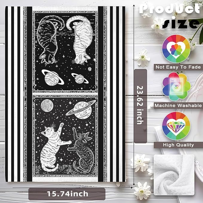 Cat Towel,Cat Dish Towels,Cat Hand Towel,Cat Kitchen Towels,Cat Kitchen Accessories,Cat Mom Gifts,Cat Gifts for Women,Cat Lady Gifts,Black Cat Decor-Perfect For Decorating Your Kitchen And Bathroom
