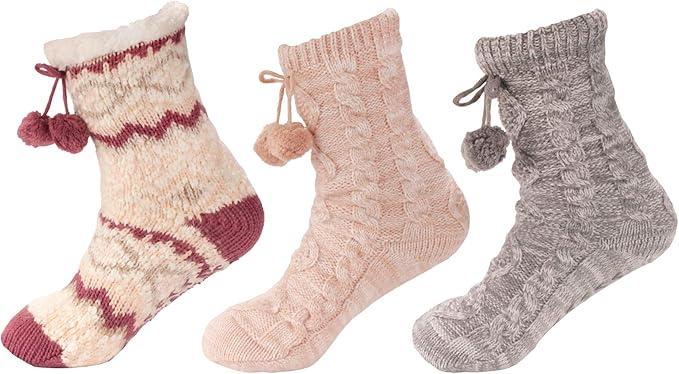 BambooMN Extra Thick Cozy Fuzzy Animal Thermal Cabin Plush Fleece-lined Knitted Crew Socks