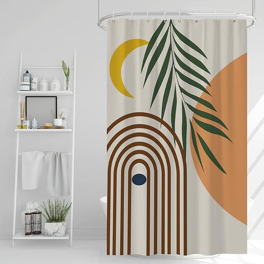 AWERT Small Half Size Stall Shower Curtain with 6 Hooks Shower Stall Curtain 48 x 72 Boho 36 inch Shower Curtain for Bathroom/RV and Camper (Boho)