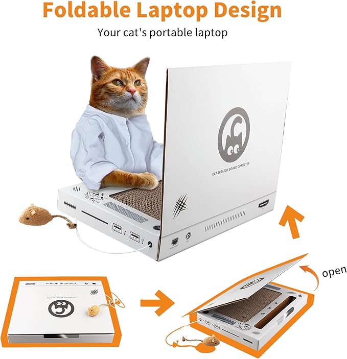 PETGEEK Cat Laptop Scratcher for Indoor Cats, 3-in-1 Interactive Cat Toys with Fluffy Mouse and Ball Track Pad, Kitten Toys & Cat Scratching Board