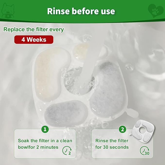 24 Pcs Cat Water Fountain Filter,12 Pack Filters & 12 Pack Pre-Filter Sponges, Compatible with 95oz/2.8L Pet Fountain