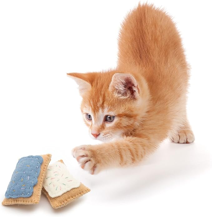 Glaciart One Wool Pop Tart Cat Toy Set with Catnip (2PCS) | Cute Cat Toy for Interaction & Boredom Relief, Encourages Cats to Exercise & Play | Filled w/Organic Catnip to Help Sooth or Reduce Anxiety
