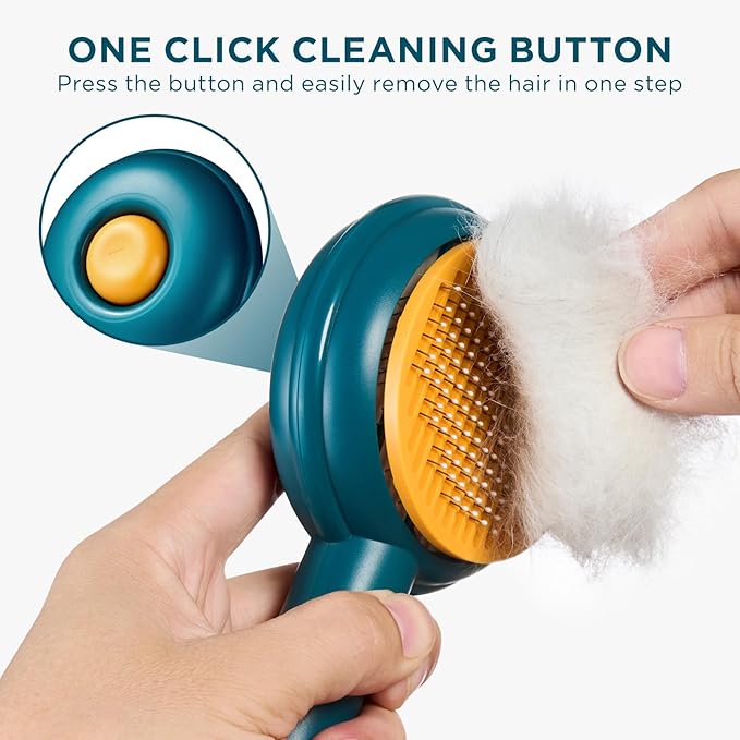 HICC GROOM! Grooming Brush for Pets, Self Cleaning Cat Brush with Release Button, Shedding Brush for Short or Long Haired Cats/Dogs/Rabbits, Massage Removes Loose Fur, Tangles (Blue)