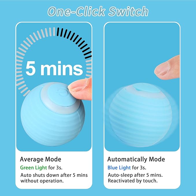 Interactive Cat Toys Ball Pet Smart Ball Automatic Rolling Chase Ball with Colorful Lights, Perfect Indoor Playmate Toy Ball for Kitten & Puppy Dog Playing, USB Rechargeable (Sky Blue)