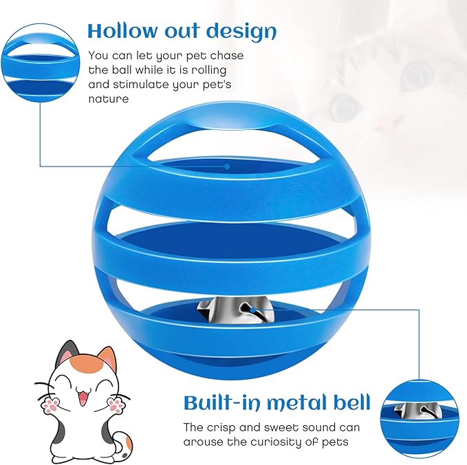 Kasyat 21 Pieces Plastic Cat Balls with Bells Bulk Cat Toys Balls Inside Kitten Chase Toys Lattice Bell Balls Cat Pounce Rattle Ball with Black Plush Drawstring Bag for Cat Exercise and Play Indoor