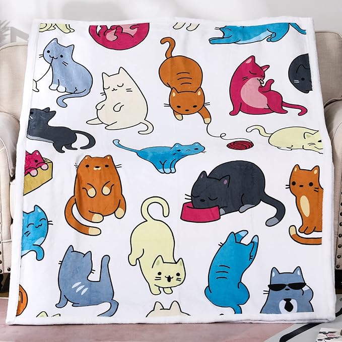 Sviuse Cat Blanket Cat Gifts for Cat Lovers Soft Flannel White Cats Pattern Throw for Girls Women Kids (50" X 60", Cat 6)