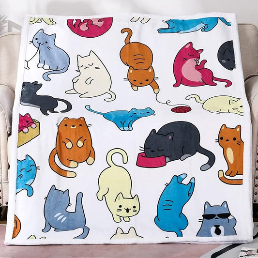 Sviuse Cat Blanket Cat Gifts for Cat Lovers Soft Flannel White Cats Pattern Throw for Girls Women Kids (50" X 60", Cat 6)