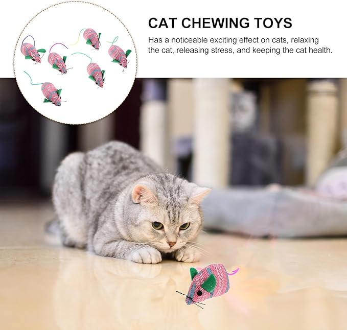 LUOZZY 6pcs Cats Mouse Plush Toy Plush Catnip Mouse Kitten Toys Interactive Plush Cat Chew Toys for Indoor Cats and Kittens (Pink and Green)