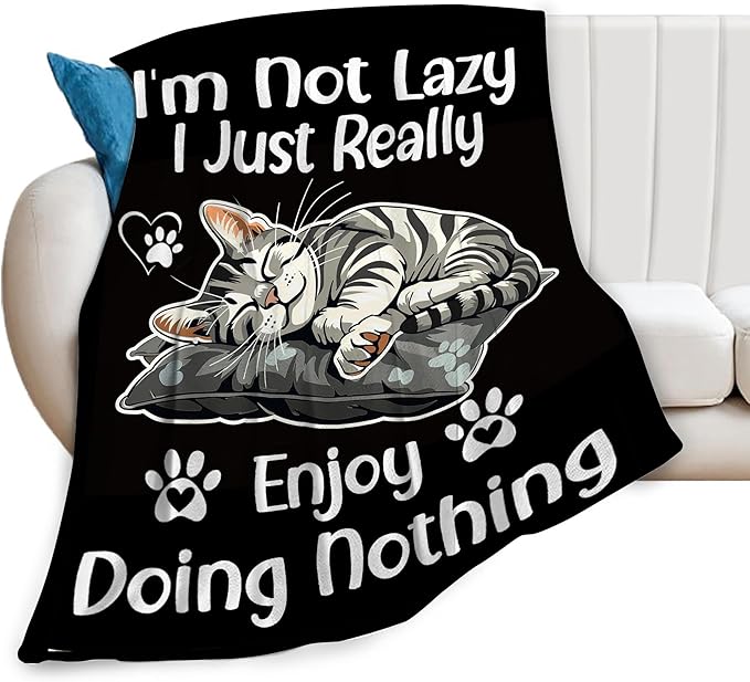 Funny Cats Throw Blanket - Cozy Print Flannel Fleece Soft Plush Fuzzy Warm Lightweight Bedding - Cat Decor Stuff Merch Gifts for Women Men Girls Kids - 50"X40"