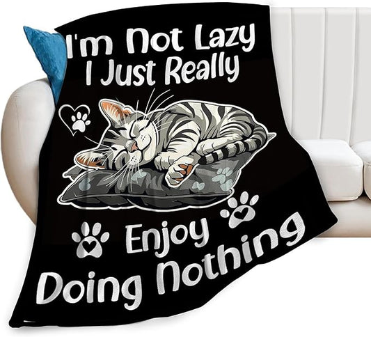 Funny Cats Throw Blanket - Cozy Print Flannel Fleece Soft Plush Fuzzy Warm Lightweight Bedding - Cat Decor Stuff Merch Gifts for Women Men Girls Kids - 50"X40"