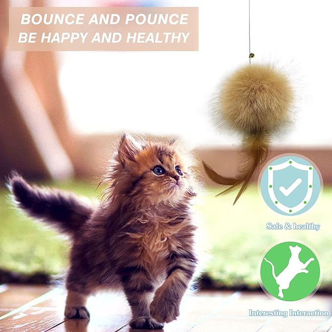 Cat Toys for Indoor Toys,Rainbow Cat Wand Toys,Feather Flips Plush Ball Cat Toys,Interactive Feather Toy for Teaser Play and Chase Exercise with Kitten 3 Pack (pack3)