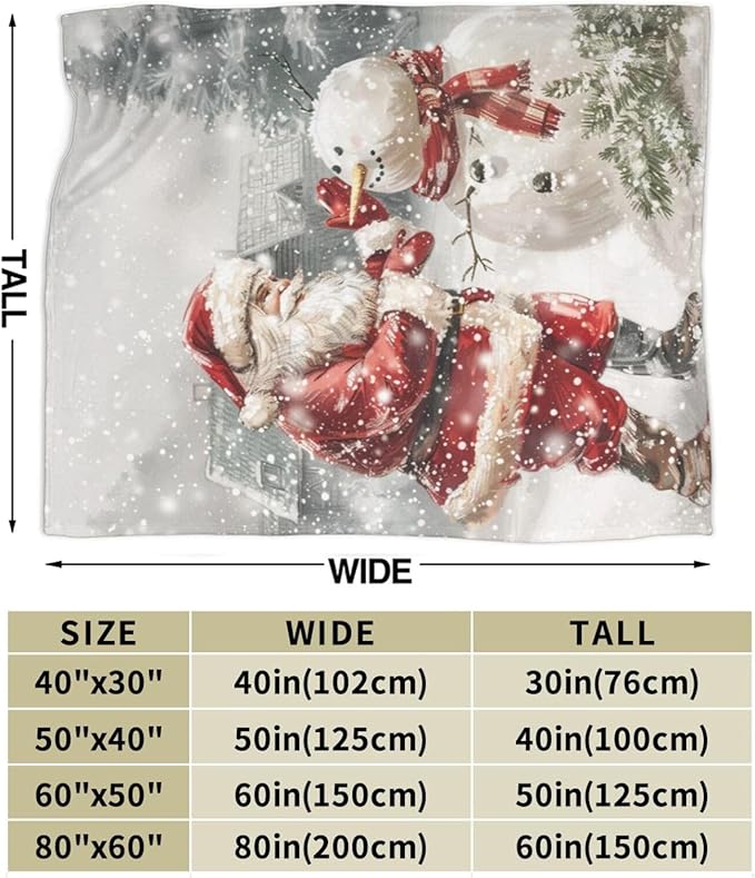 Snowman Blanket for Women Santa Claus Throw Blanket Snowman Decor Merch Cozy Fuzzy Warm Soft Plush Flannel Fleece Lightweight Bedding for Men Boys Kids Girls Couch Bed Sofa 50"X40"