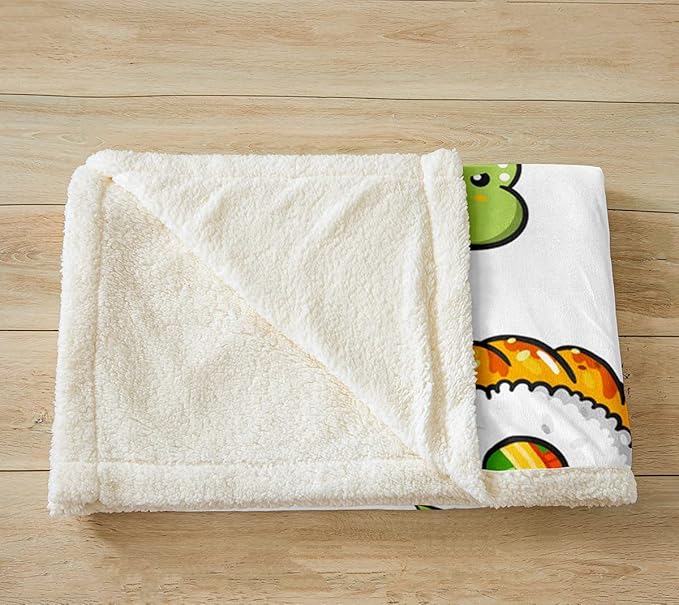 Sushi Pattern Blanket Japanese-Style Fleece Blanket for Bed Couch Sofa Kids Kawaii Food Theme Throw Blanket Cute Japanese Sushi Plush Sherpa Throw Blanket Room Decor Air Conditioning Baby 30"x40"