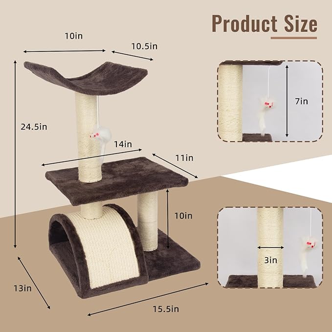 Cat Tree Tower with Cat Scratching Post for Indoor Cats,Activity Centre Climbing Tree Cat Furniture with Playful Toy Balls,Grey