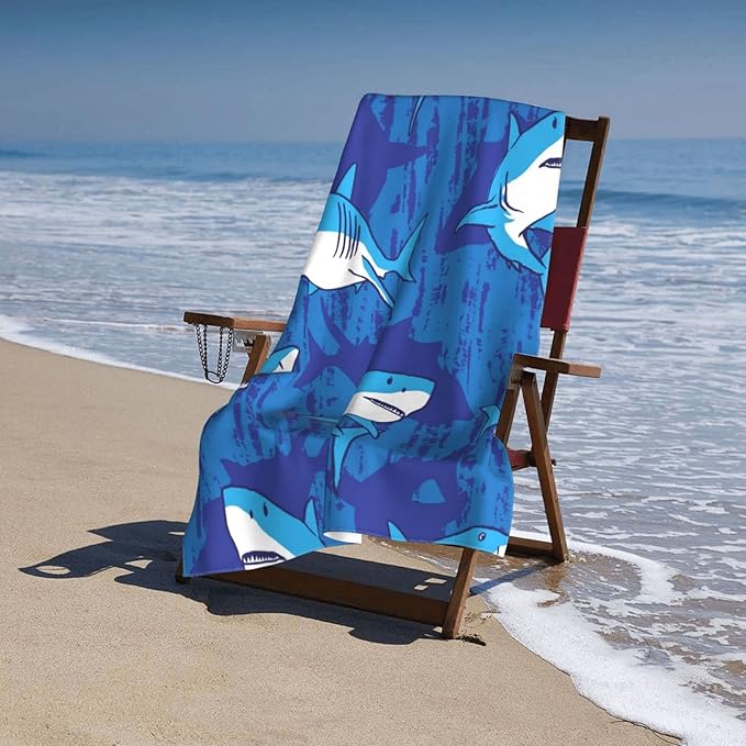 Cute Shark Microfiber Beach Towel for Boys, Personalized Beach Towels for Kids, Sand Free Beach Towel Sandproof, Quick Dry Pool Towel 30"x 60"