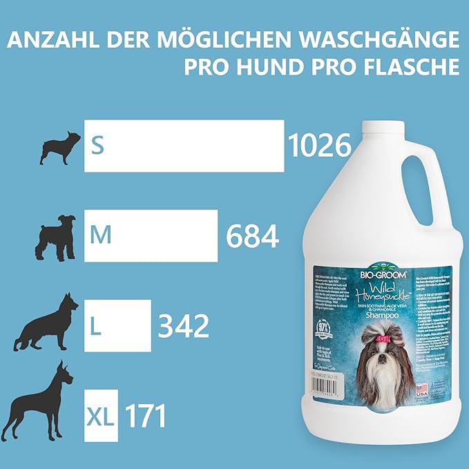 Bio-Groom Wild Honeysuckle Dog Shampoo - Natural Scent Pet Shampoo, Aloe Vera, Chamomile, Cat & Dog Bathing Supplies, Puppy Wash, Cruelty-Free, Made in USA, Quick Rinse Cat Shampoo - 1 Gallon