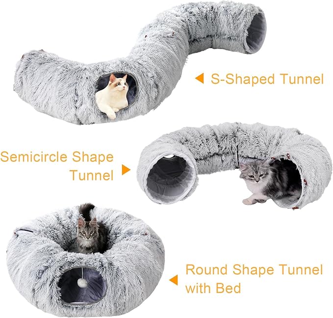 Cat Tunnel Bed for Indoor Cats Donut Cat Tunnel Multifunctional Cat Bed with Peephole Cat Cave Tunnel Bed with Tunnel for Multi Cats(Grey)