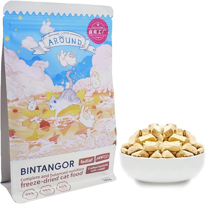 Bintangor Freeze Dried Cat Treats; Dry Cat Food Premium, Healthy, High Protein Instinct Cat Food- Rabbit Flavor, 185g Bag