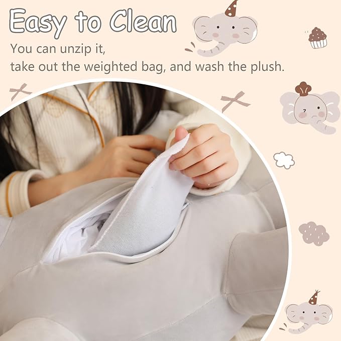 SQEQE Weighted Elephant Plush, Weighted Elephant Stuffed Animal, Cute Plushies Soft Pillow Toy Gift for Kids Adults 9.8 Inch, 0.8 Lbs