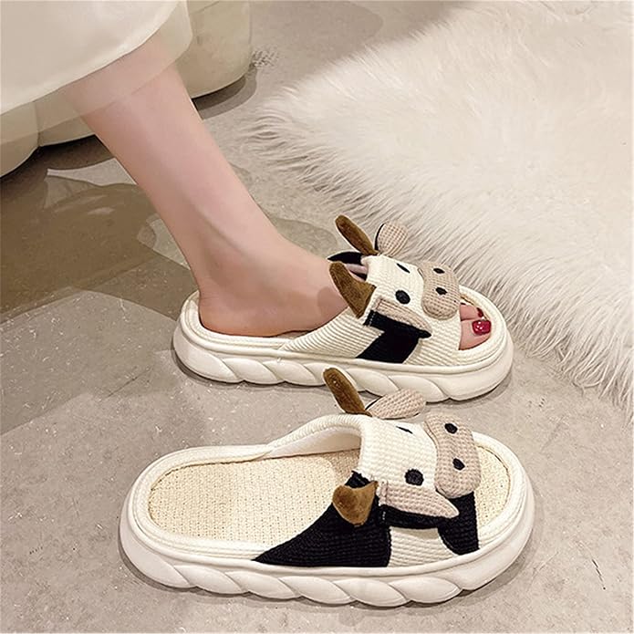 AZCHEN Women's Animal Cartoon Pig Slippers - Cute and Comfortable Linen Plush Slippers for Home