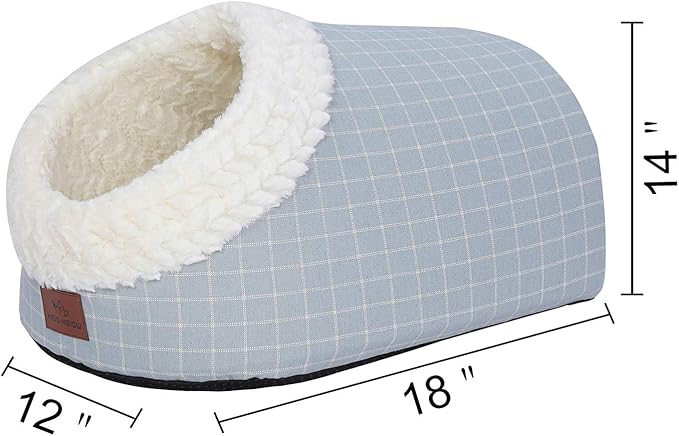 Cat Bed for Indoor Cats,Medium Large Cats Cave Bed,Machine Washable Slip Resistant Bottom,Ultra Soft Plush Cushion (Blue White Cave)
