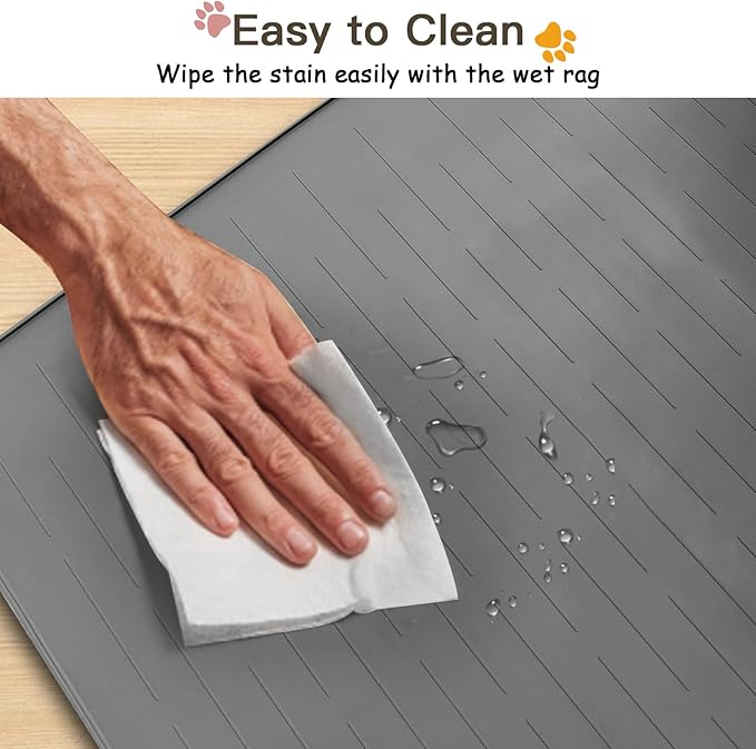 Large Dog Food Mat, Silicone Dog and Cat Mat for Food and Water Bowls, Waterproof Pet Feeding Mat for Contain Spills Protects Floors, Multiple Colors & Sizes for Pets (32"x24", Dark Gray)