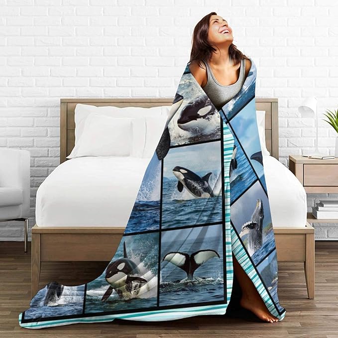 Whale Blanket Funny Whale Throw Blanket Ocean Animals Stuff Merch Cozy Print Flannel Fleece Soft Plush Fuzzy Warm Lightweight Bedding Whale Gifts for Women Girls Men Kids 50"X40"