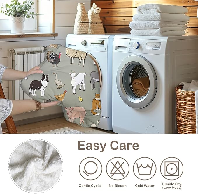 Sleepwish Farm Animals Fleece Blanket for Couch: Soft Sherpa Blanket for Animal Lovers - Cow Print Throw Blanket (60" X 80")