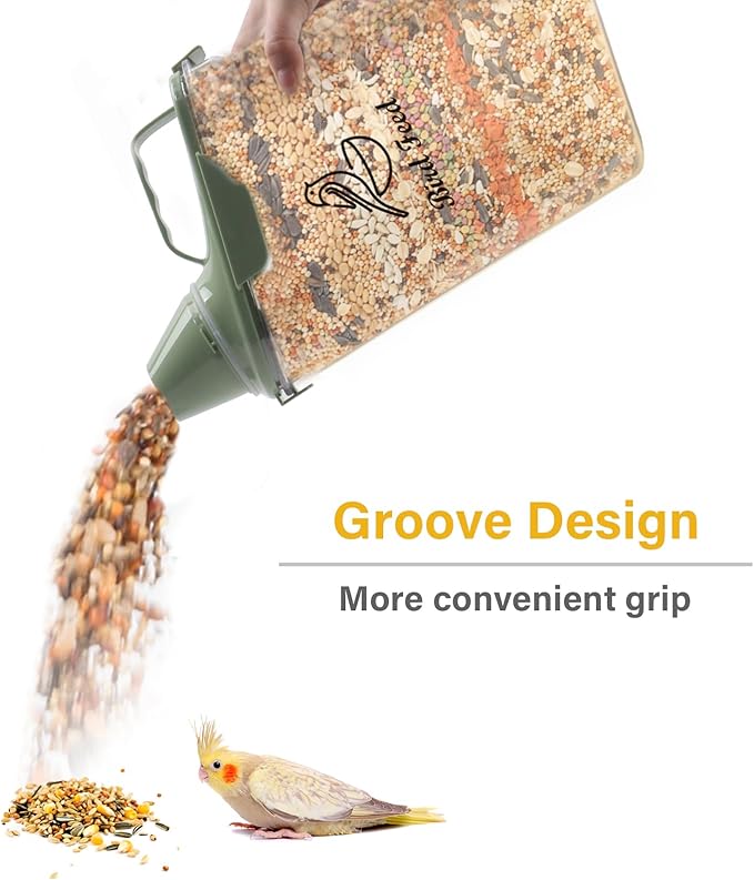 Bird Seed Storage Container,2.8L Airtight Bird Food Container with Handle and Measuring Cup,Portable Pet Food Container for Wild Bird Sunflower Seed-BPA Free Transparent/Green