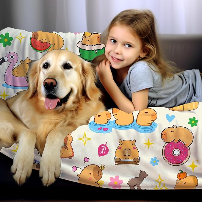 Capybara Blanket Soft Cozy Warmth Flanne Throw Blankets Bedding Decor for Capybara Lovers Kids Girls Women Adults 60"x50"