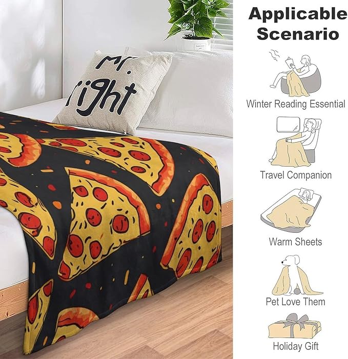 Funny Pizza Food Print Blanket Weird Cute Throw Blankets Gifts for Couch Sofa Bed Stuff Decor Lightweight Cozy Fleece Plush Flannel Bedding for Lover Men Women 40"x50"