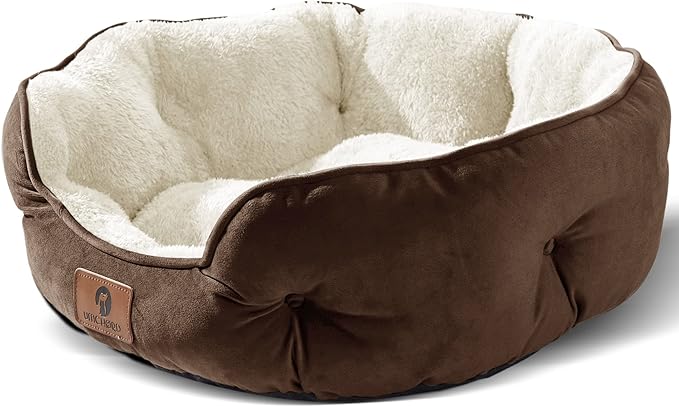 Asvin Small Dog Bed for Small Dogs, Cat Beds for Indoor Cats, Pet Bed for Puppy and Kitty, Extra Soft & Machine Washable with Anti-Slip & Water-Resistant Oxford Bottom, Brown, 20 inches