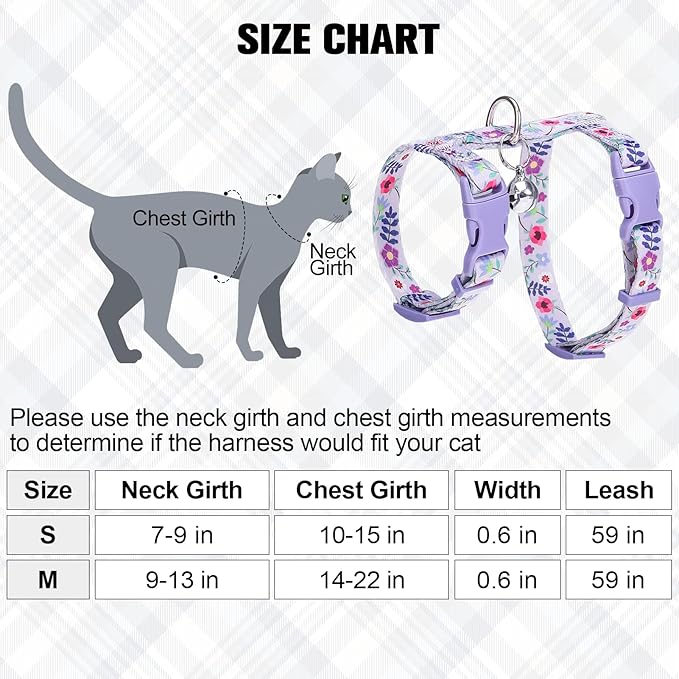 BEAUTYZOO Cat Harness and Leash Set Escape Proof for Walking, Kitten Soft Adjustable Vest Harnesses for Small Medium Large Cats, Easy Control Breathable Plaid Ribbon Nylon for Outdoor Indoor Use
