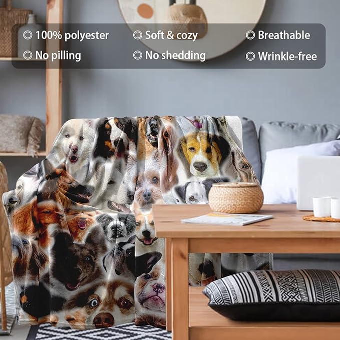 Twin Size Fleece Throw Blanket for Bed Couch Sofa, Fuzzy Soft Cozy Blankets and Throws Warm Lightweight Plush Blanket for Women Men, 60 x 80 inches, Cute Dogs Pattern